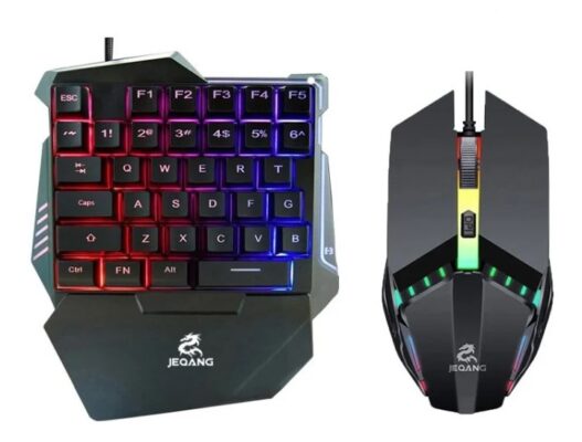Jeqang JK-913 Pack Gaming Mobile 2 en 1 – Clavier à une main + Souris